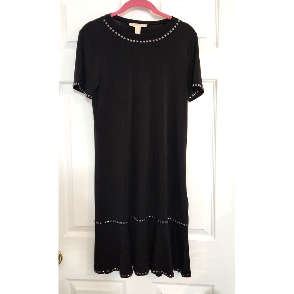 MICHAEL Michael Kors Black Studded Ruffle trim Sleeveless Flounce Dress Sz XS